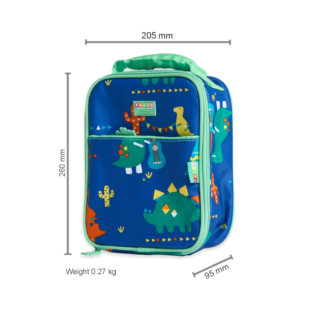Penny Scallan Large Insulated Lunch Bag Dino Rock with dimension