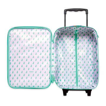 Penny Scallan Kids 2 Wheel Suitcase Dino Rock open view